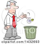 Cartoon Disappointed Silver Haired Caucasian Business Man Tossing A Bad Idea Into A Trash Bin