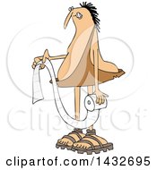 Cartoon Chubby Caveman Holding A Roll Of Toilet Paper