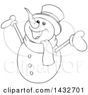 Poster, Art Print Of Cartoon Black And White Lineart Cheerful Christmas Snowman