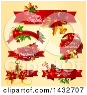 Clipart Of Merry Christmas Greeting Banners Royalty Free Vector Illustration