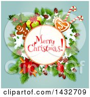 Clipart Of A Merry Christmas Greeting In A Wreath Royalty Free Vector Illustration