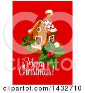 Poster, Art Print Of Merry Christmas Greeting With A Gingerbread House