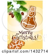 Clipart Of A Merry Christmas Greeting With Gingerbread Cookies Royalty Free Vector Illustration