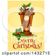 Clipart Of A Merry Christmas Greeting With A Clock Royalty Free Vector Illustration