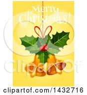 Clipart Of A Merry Christmas Greeting With Holly And Bells Royalty Free Vector Illustration by Vector Tradition SM