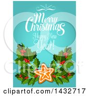 Clipart Of A Merry Christmas Greeting With A Star Gingerbread Cookie Royalty Free Vector Illustration