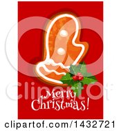 Poster, Art Print Of Merry Christmas Greeting With A Mitten Gingerbread Cookie