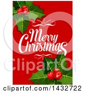 Clipart Of A Merry Christmas Greeting With Holly Royalty Free Vector Illustration