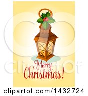 Clipart Of A Merry Christmas Greeting With A Lantern Royalty Free Vector Illustration