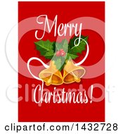 Clipart Of A Merry Christmas Greeting With Holly And Bells Royalty Free Vector Illustration
