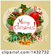 Poster, Art Print Of Merry Christmas Greeting With A Wreath