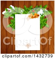Blank Christmas Letter Page Over Wood With Branches And Bells