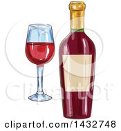 Poster, Art Print Of Sketched Bottle And Glass Of Red Wine