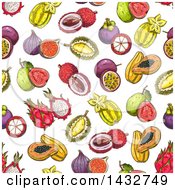 Seamless Background Pattern Of Sketched Tropical Fruits