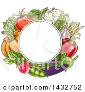 Poster, Art Print Of Blank Circle Frame Over Sketched Vegetables