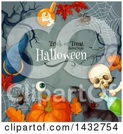 Clipart Of A Background With Trick Or Treat Horror Night Halloween Text Royalty Free Vector Illustration