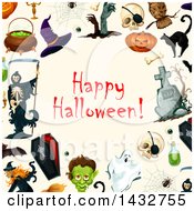 Poster, Art Print Of Happy Halloween Greeting In A Border