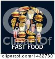 Poster, Art Print Of Clipart Of A  Sketched Fast Food Items Over Text On A Dark Background Royalty Free Vector Illustration