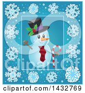 Clipart Of A Snowman Inside A Blue Snowflake Frame Royalty Free Vector Illustration
