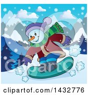Poster, Art Print Of Happy Snow Man Snowboarding
