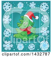 Clipart Of A Christmas Tree Mascot Inside A Snowflake Frame Royalty Free Vector Illustration