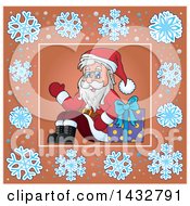 Clipart Of A Christmas Santa Inside A Snowflake Frame Royalty Free Vector Illustration