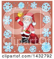 Poster, Art Print Of Christmas Santa Ringing A Bell Inside A Snowflake Frame