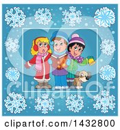 Poster, Art Print Of Group Of Christmas Carolers Inside A Blue Snowflake Frame