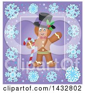 Poster, Art Print Of Christmas Gingerbread Man Inside A Purple Snowflake Frame
