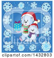 Poster, Art Print Of Christmas Polar Bears Inside A Blue Snowflake Frame