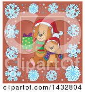 Clipart Of Christmas Bears Holding A Gift Inside A Snowflake Frame Royalty Free Vector Illustration