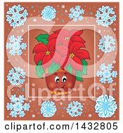 Clipart Of A Poinsettia Plant Mascot Inside A Snowflake Frame Royalty Free Vector Illustration