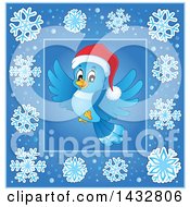 Poster, Art Print Of Christmas Bluebird Inside A Blue Snowflake Frame