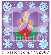 Poster, Art Print Of Christmas Candles Inside A Purple Snowflake Frame