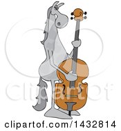 Clipart Of A Cartoon Gray Horse Musician Playing A Double Bass Royalty Free Vector Illustration