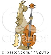 Poster, Art Print Of Cartoon Brown Horse Musician Playing A Double Bass