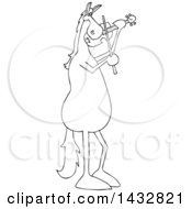 Clipart Of A Cartoon Black And White Lineart Horse Musician Playing A Violin Royalty Free Vector Illustration