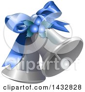 Poster, Art Print Of Blue Bow Holly And Berries On Silver Christmas Bells
