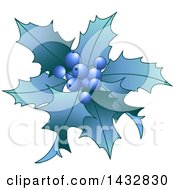 Poster, Art Print Of Blue Christmas Holly And Berries