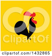 Poster, Art Print Of Red And Black Rooster Crowing On Yellow