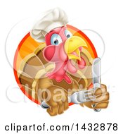 Poster, Art Print Of Thanksgiving Turkey Bird Wearing A Chef Hat And Holding Silverware In A Sunset Circle
