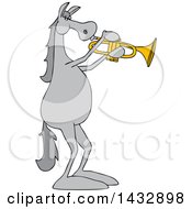 Poster, Art Print Of Cartoon Gray Musician Horse Playing A Trumpet