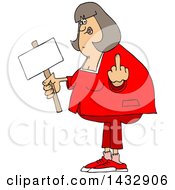 Poster, Art Print Of Cartoon Chubby White Woman Holding Up A Middle Finger And Blank Sign