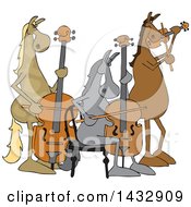 Cartoon Group Of Horse Musicians Playing A Cello Double Bass And Violin