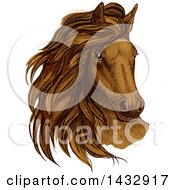 Poster, Art Print Of Sketched And Color Filled Brown Horse Head