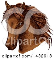 Poster, Art Print Of Sketched And Color Filled Brown Horse Head