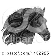 Poster, Art Print Of Sketched And Color Filled Black Horse Head