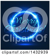 Clipart Of A Merry Christmas Greeting And Neon Blue Circle Royalty Free Vector Illustration