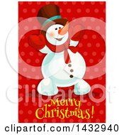 Poster, Art Print Of Merry Christmas Greeting And Snowman On Red