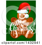 Clipart Of A Merry Christmas Greeting And Gingerbread Man On Green Royalty Free Vector Illustration